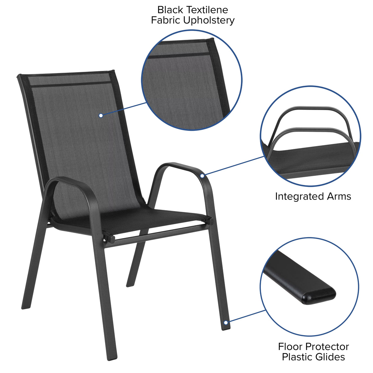 7-Piece Black Rippled Glass Patio Table Set with 6 Chairs O94948