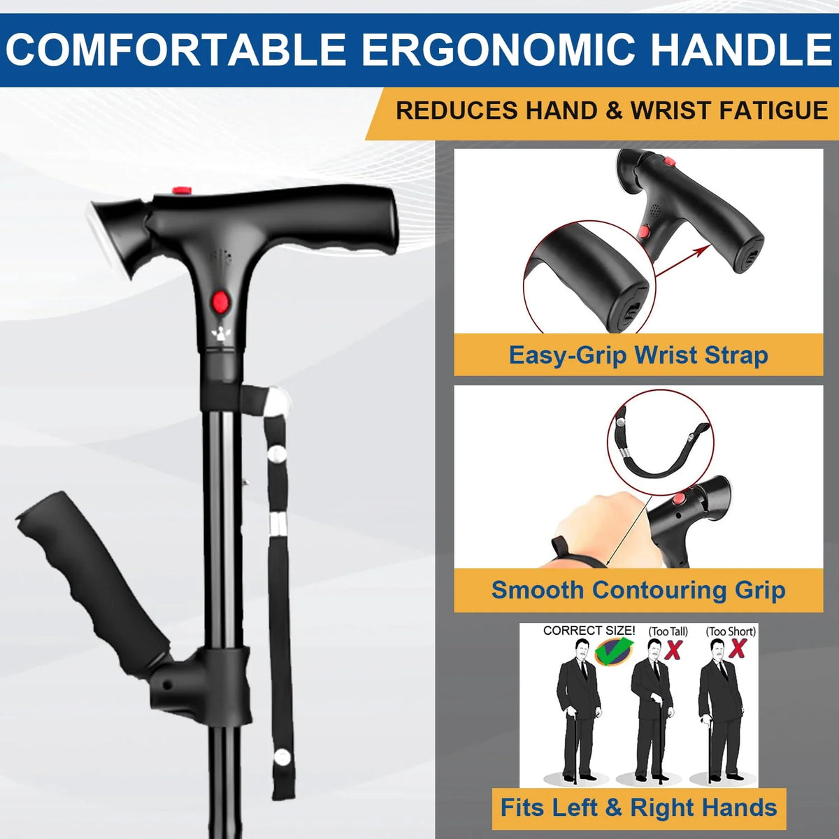Folding Walking Canes with LED Flashlight and Fall Alarm N369