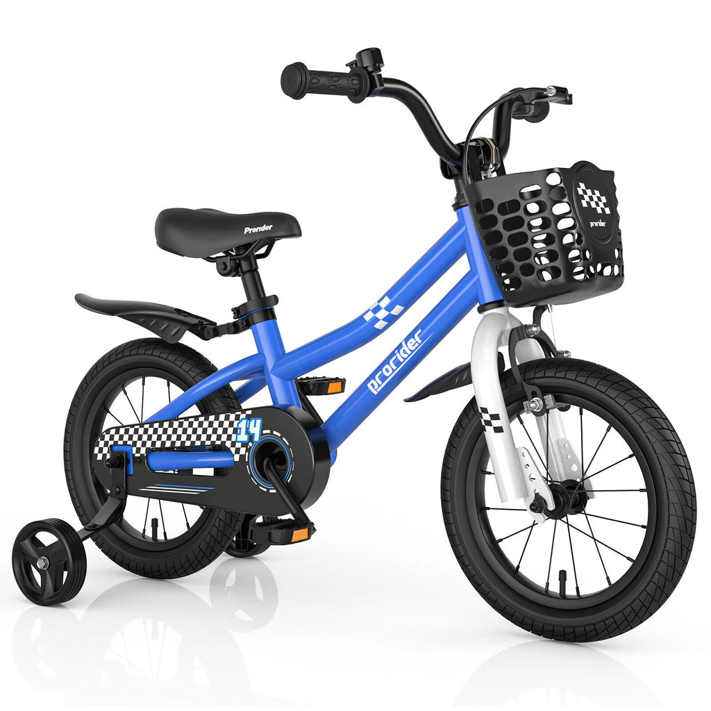 14 Kid's Bike with Training Wheels and Basket, Blue H608993