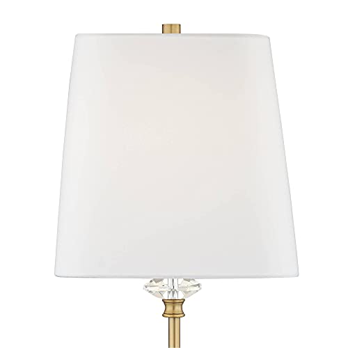 Traditional Buffet Table Lamp 29 1/2" Tall Gold Column Clear Crystal Glass White Fabric Shade C314