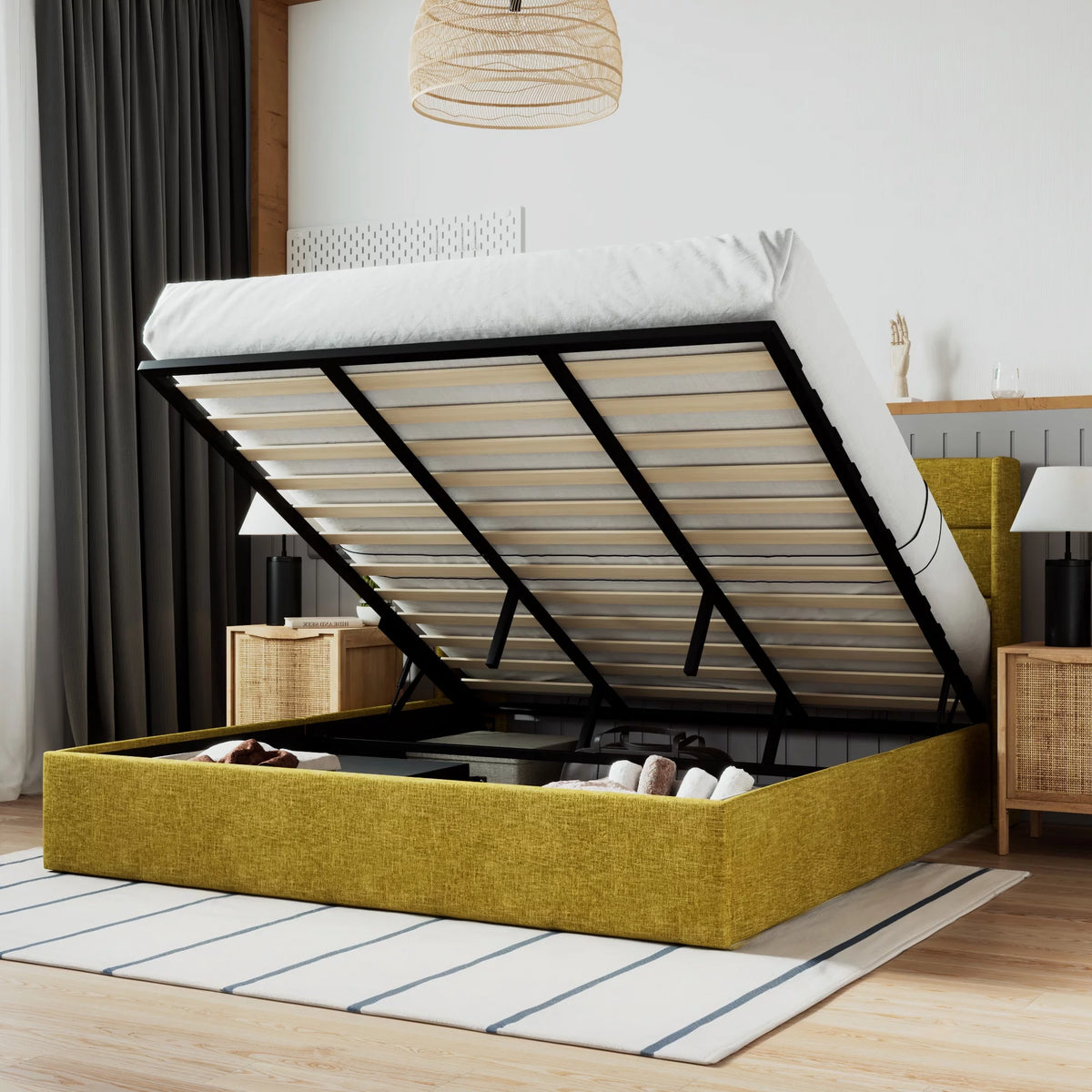 Grey King Size Lift Up Platform Bed Frame with Storage M55578