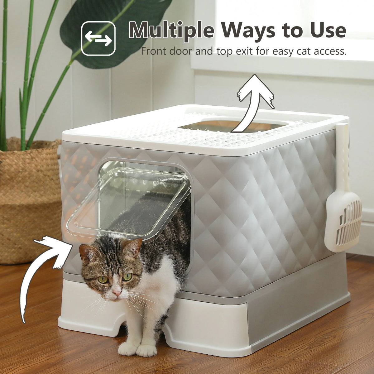Enclosed Cat Litter Box with Lid Drawer Type Gray N2316