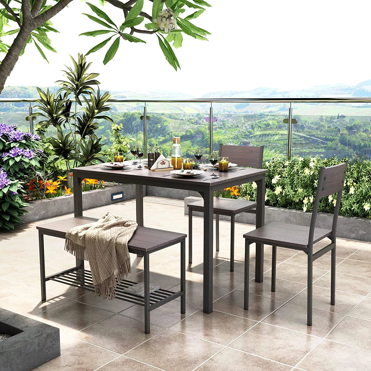 4 Person Dining Table Set with 2 Chairs and 1 Bench J814