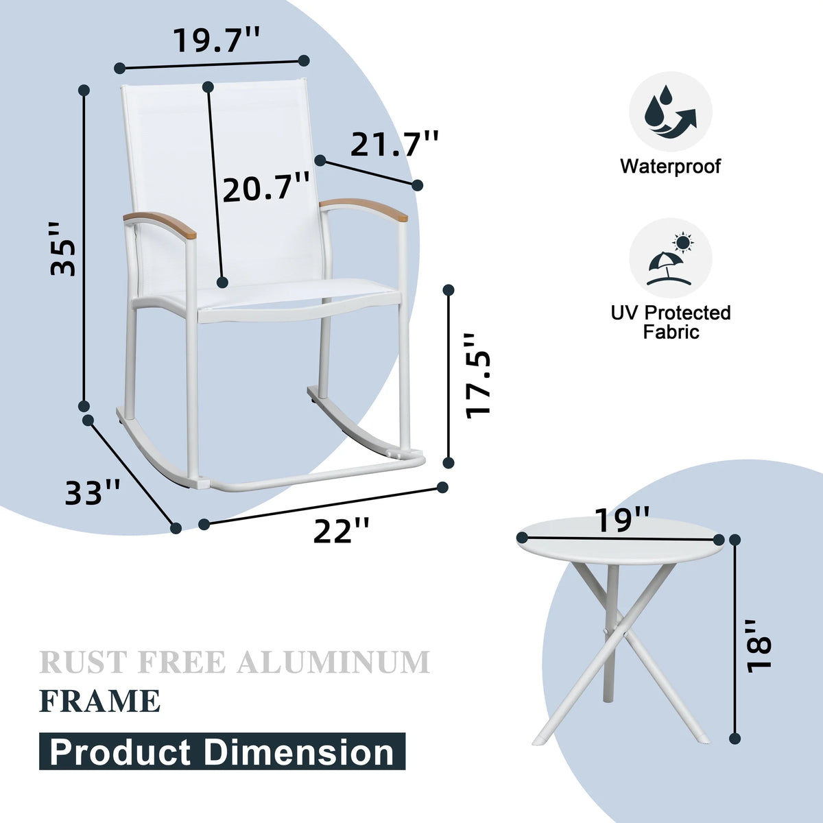 3 Pieces Patio Set Rocking Bistro Textilene Chair Black I3325