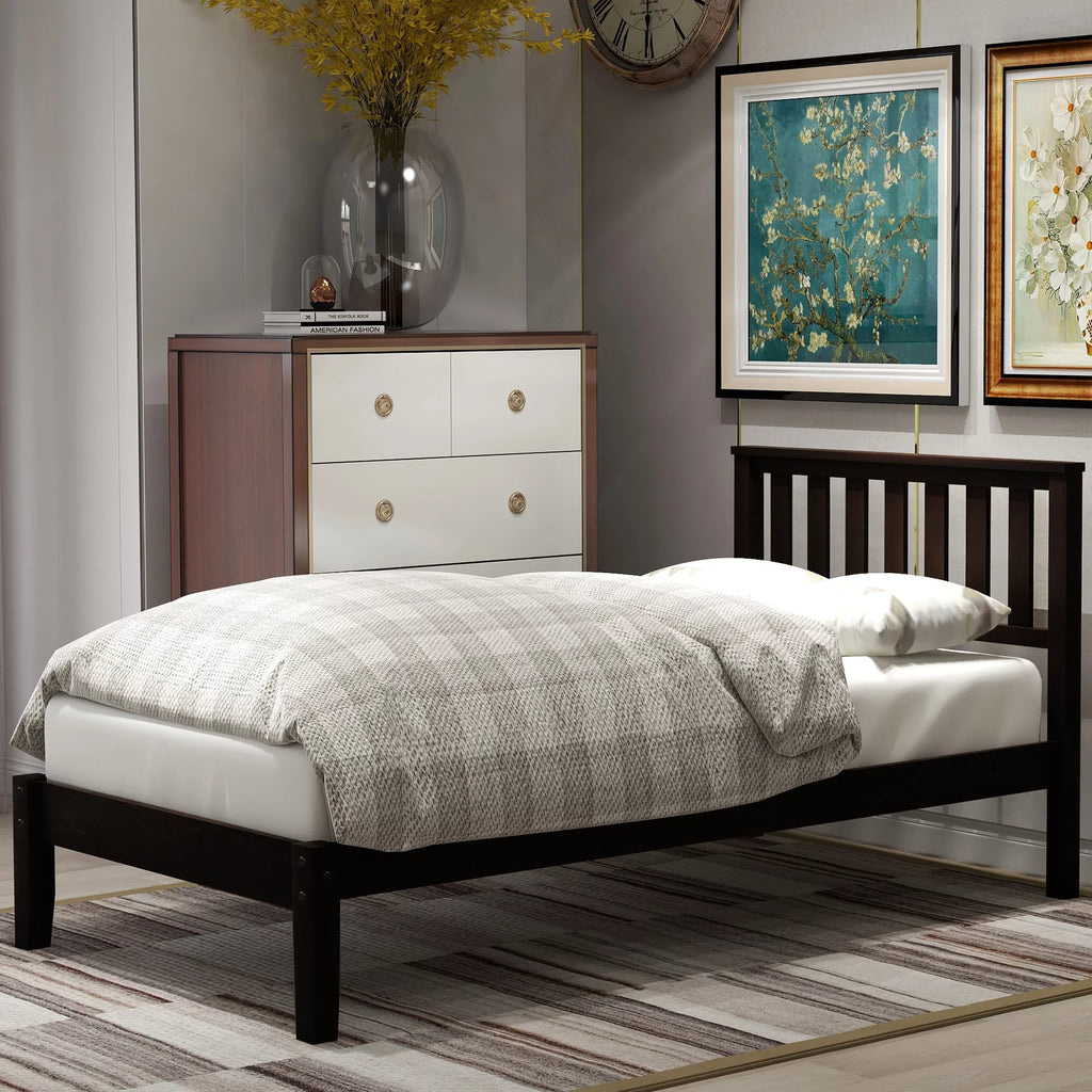Espresso Twin Wood Platform Bed with Headboard Z63537