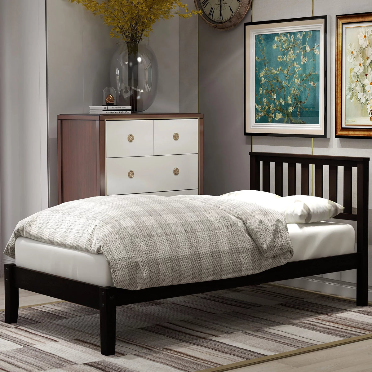 Espresso Twin Wood Platform Bed with Headboard Z63537