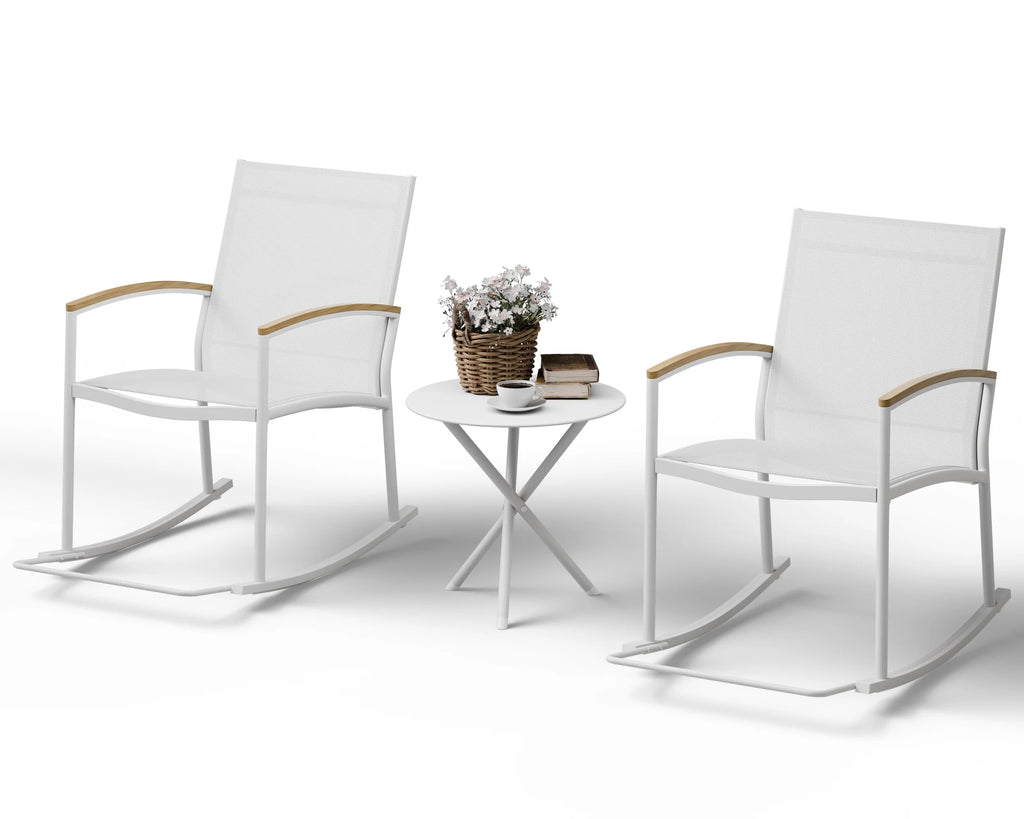 3 Pieces Patio Set Rocking Bistro Textilene Chair Black I3325