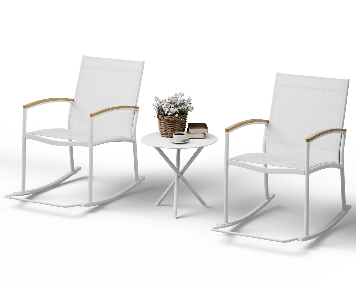 3 Pieces Patio Set Rocking Bistro Textilene Chair Black I3325