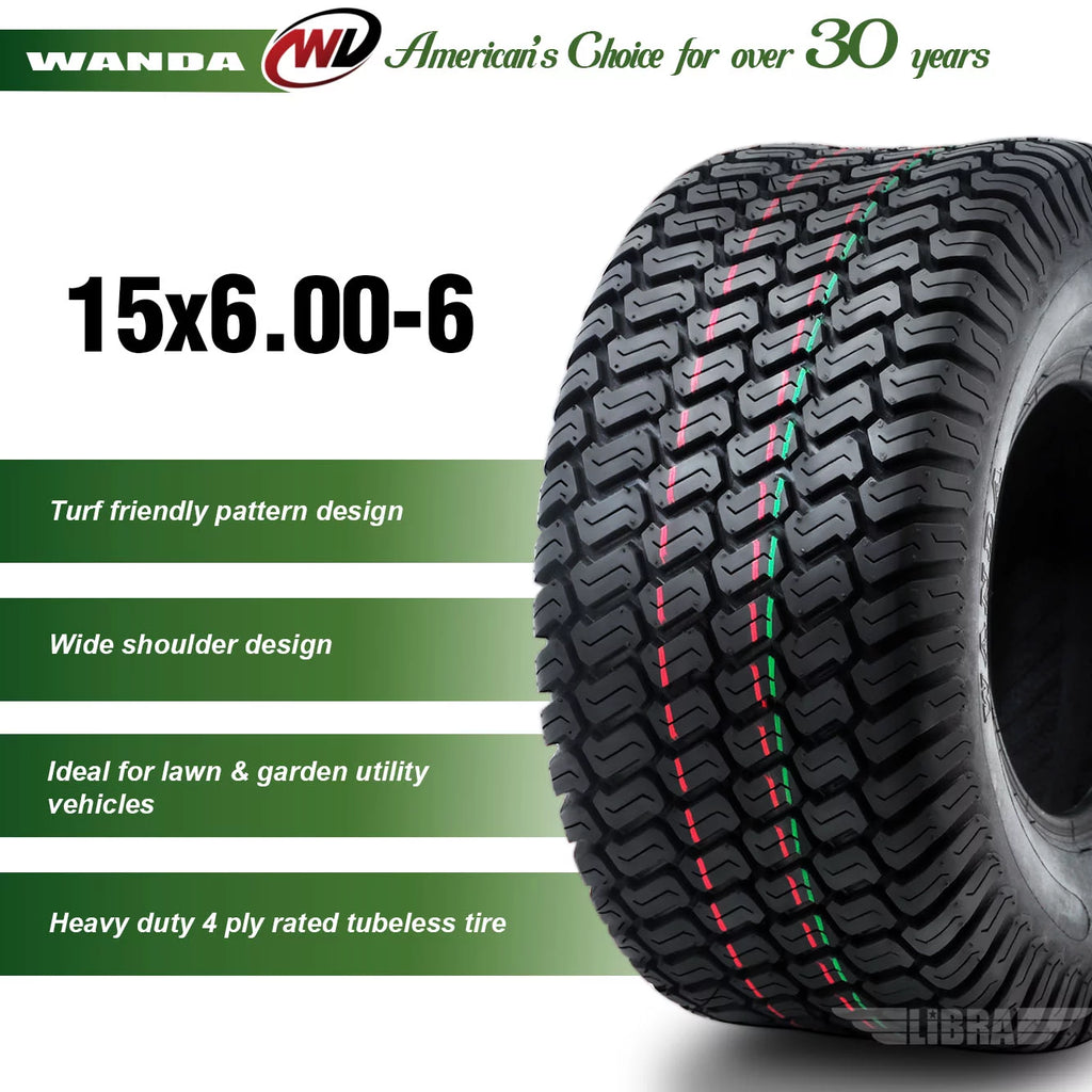 2 New 15x6.00-6 Lawn Mower Tires O6068