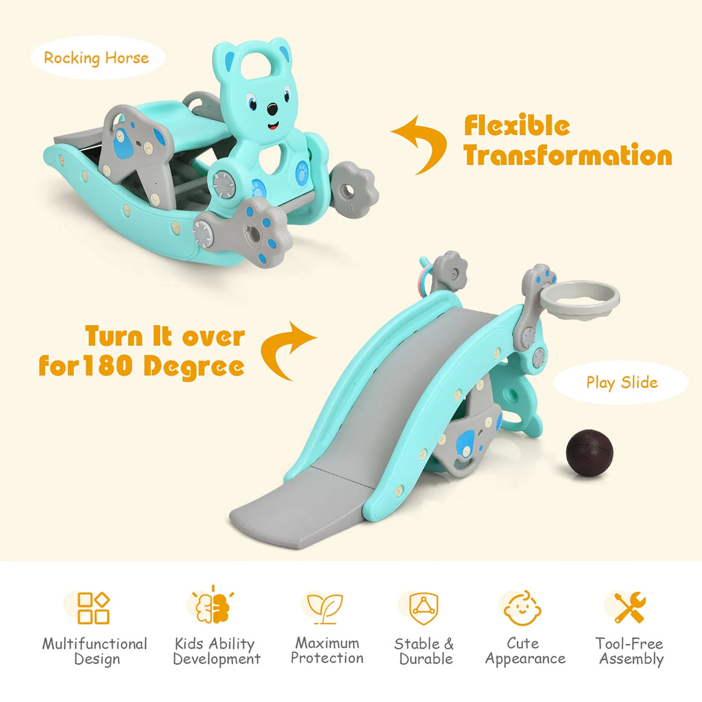 4-in-1 Toddler Slide Playset with Basketball Hoop J903