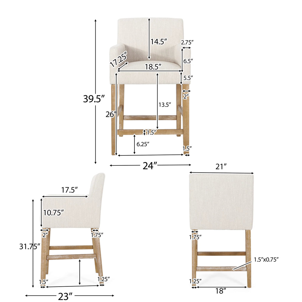 Beige Fabric Upholstered Wood 26 inch Counter Stools Set of 2 M284