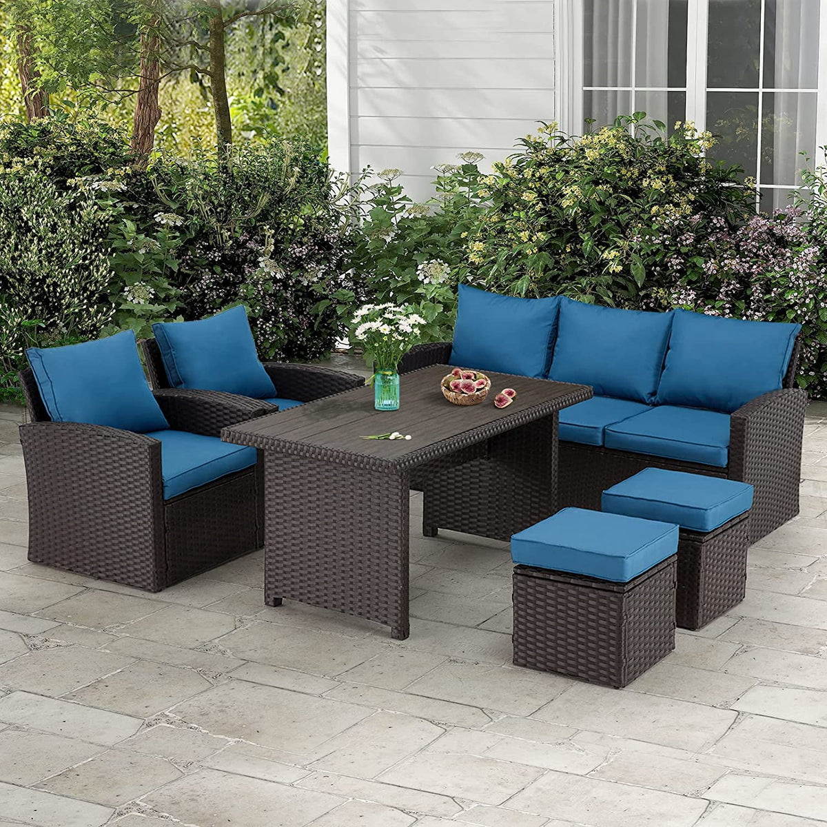 6 Pieces All Weather Wicker Rattan Patio Furniture Set Z185