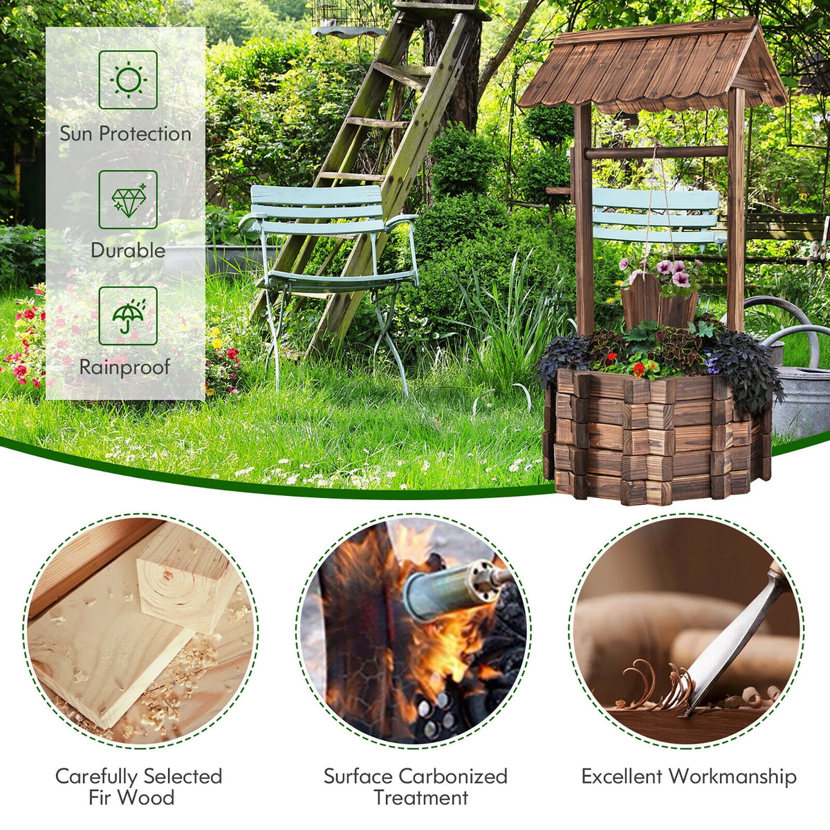 Wooden Wishing Well Planter G66421