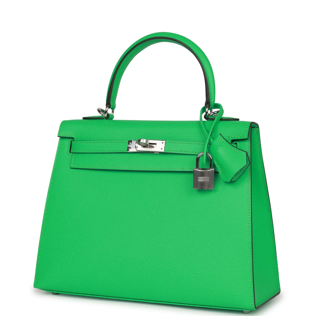 Kelly 25 Vert Comics Epsom Palladium Hardware Handbag E2720