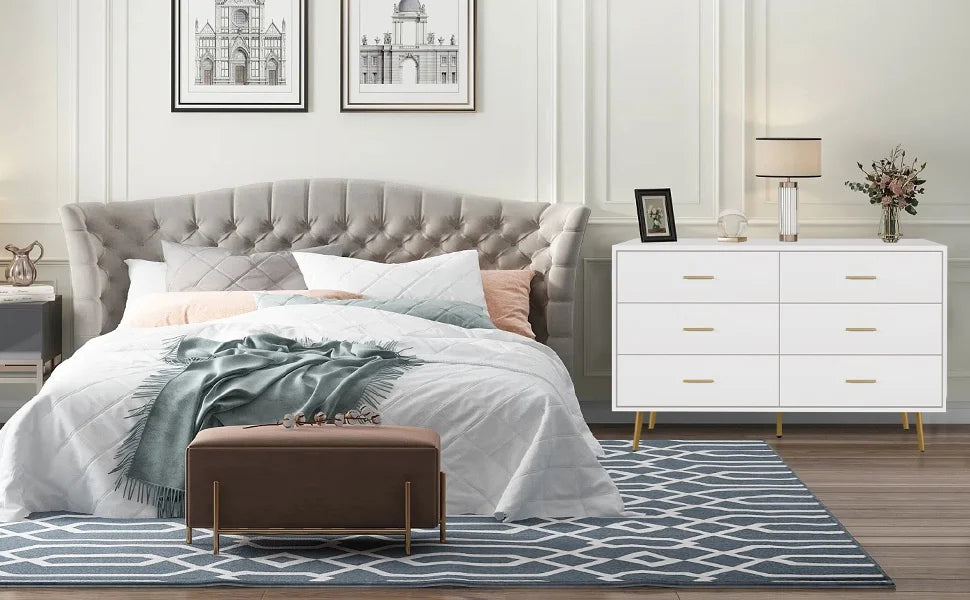 Wood 6 Drawer Dresser with Metal Handles C9261