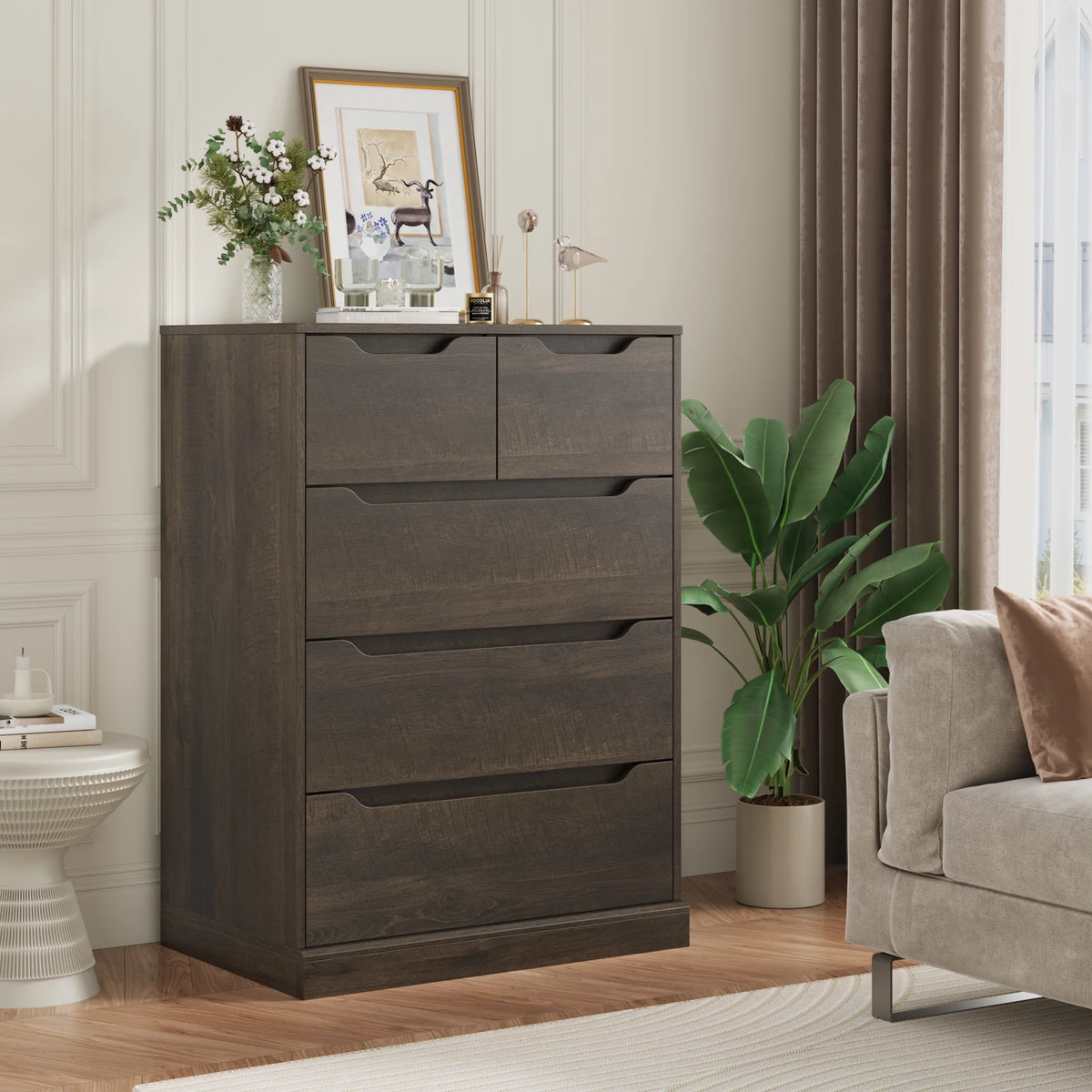 White 5 Drawer Wood Dresser U5753