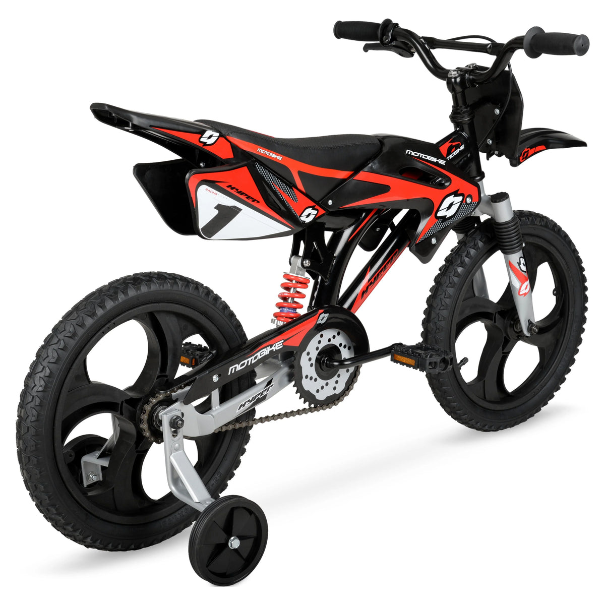 16 Kids Moto Bike with Training Wheels, Black/Red F681