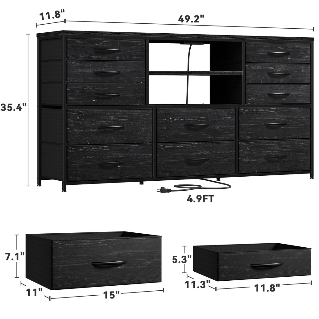 Black TV Stand with 12 Fabric Drawers A681