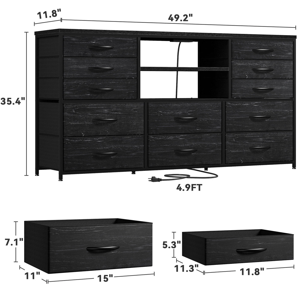 Black TV Stand with 12 Fabric Drawers A681