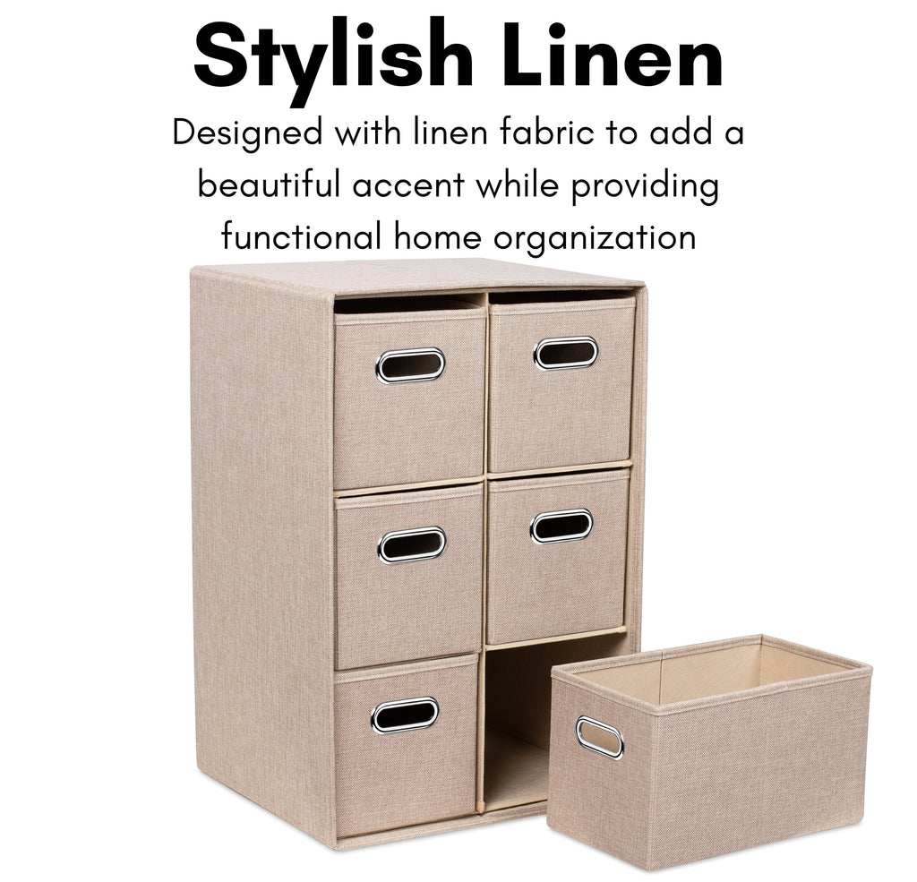 Linen Cube Organizer Shelf with 6 Storage Bins T758117