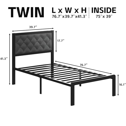 Queen Bed Frame with Headboard PU Leather Upholstered Platform Bed Frame with Storage Space Black N702741