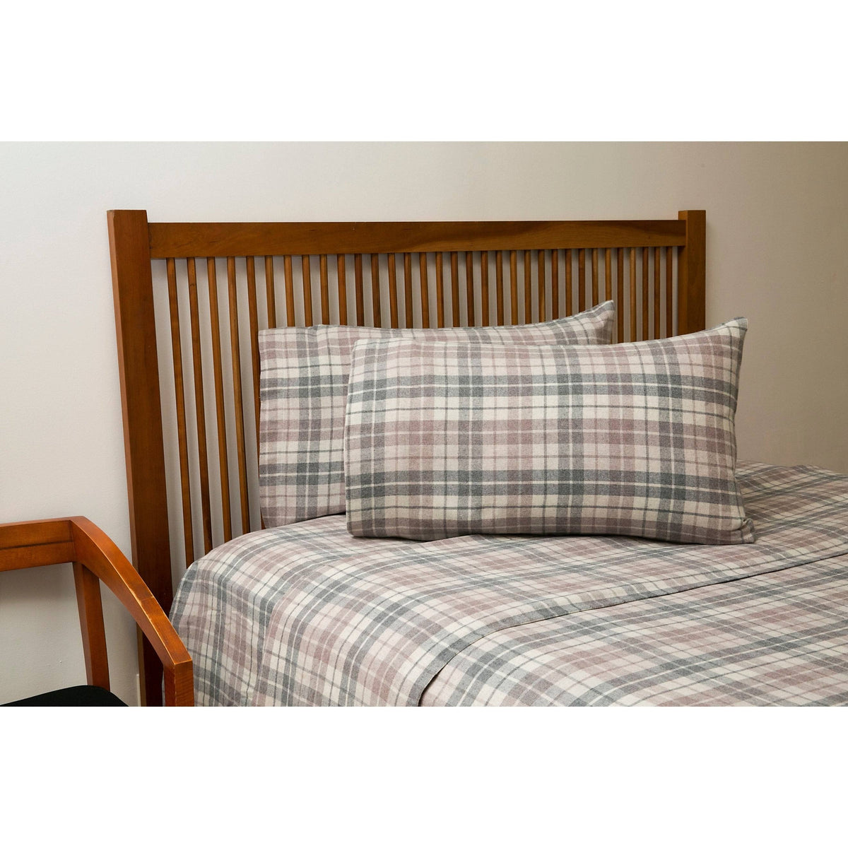 Queen Peach Plaid Sheet Set B193472