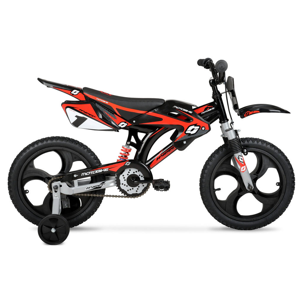 16 Kids Moto Bike with Training Wheels, Black/Red F681