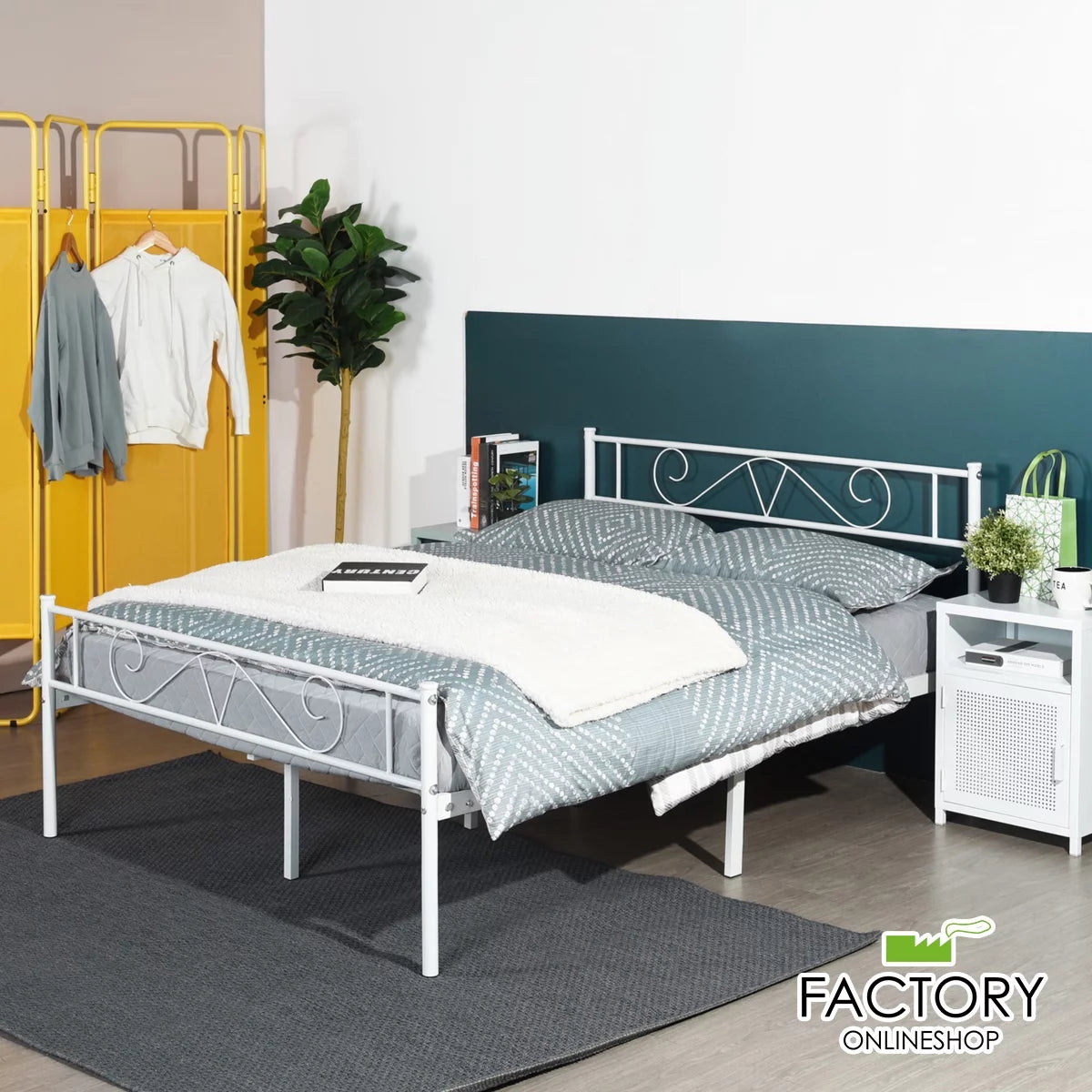 Full Size Silver Steel Platform Bed Frame with Headboard and Footboard B889283