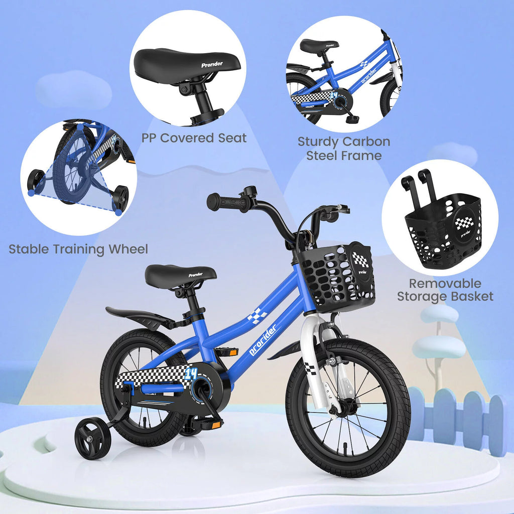 14 Kid's Bike with Training Wheels and Basket, Blue H608993