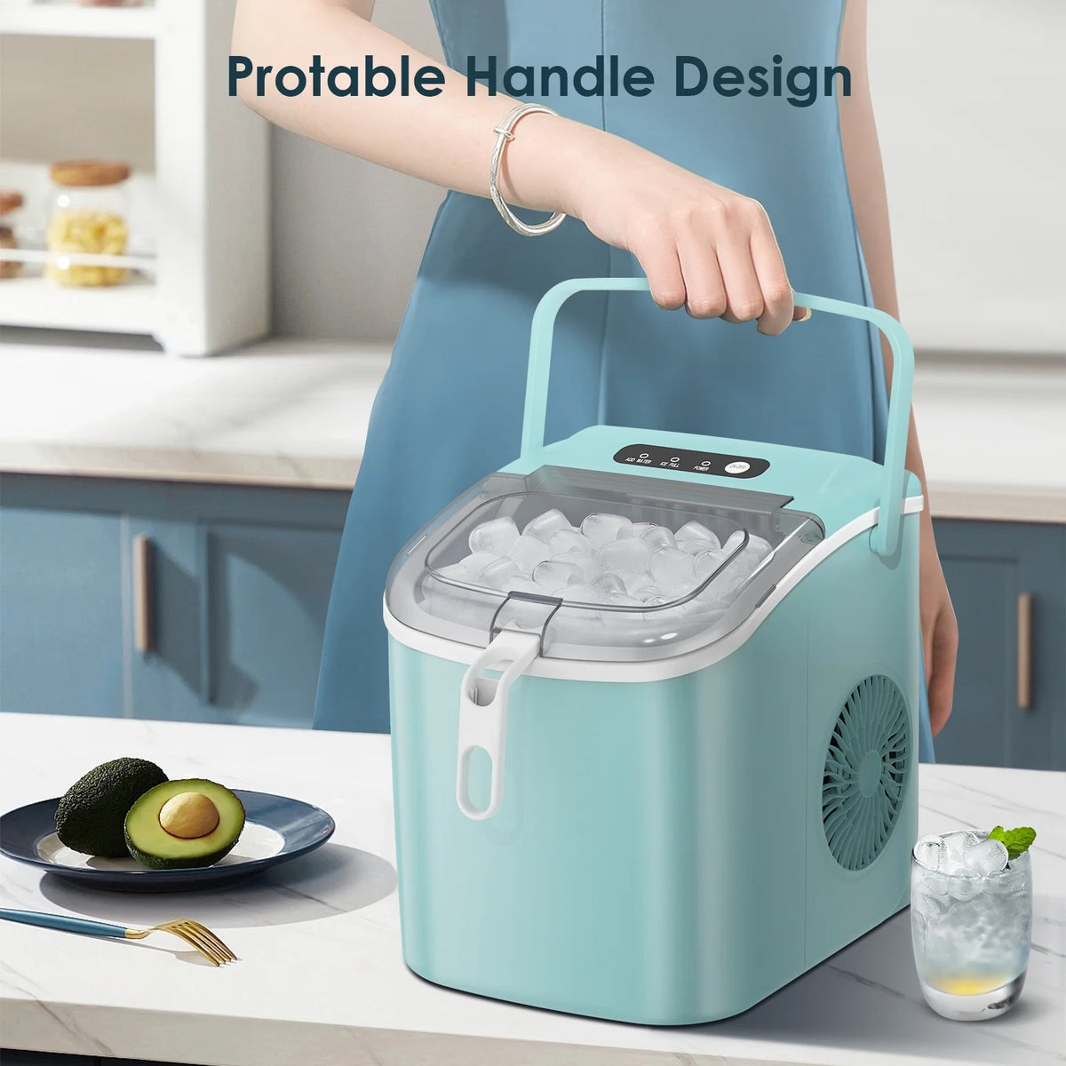 Portable Countertop Ice Maker with Handle, 26Lbs/24H, Black Y1865