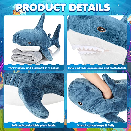 Dark Blue 2 in 1 Shark Plush Toy with Blanket 32 Inch O233