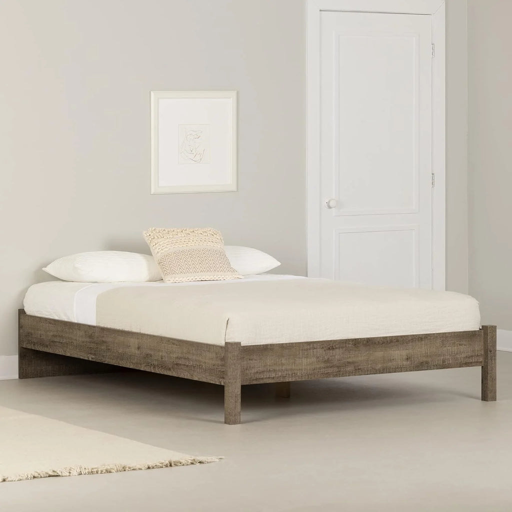 Queen Weathered Oak Platform Bed Q145