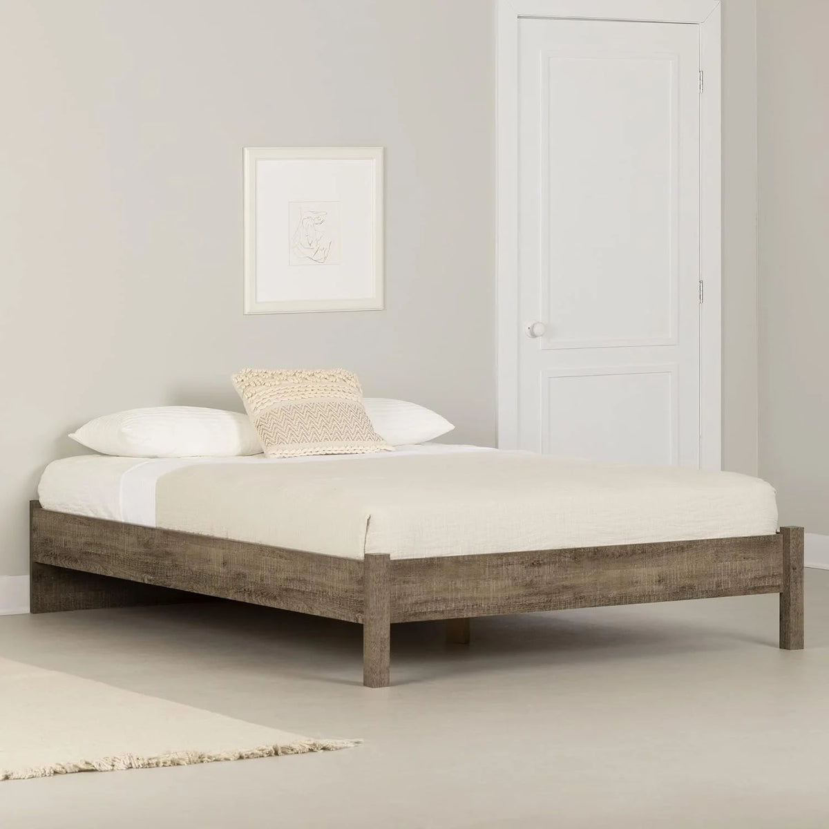 Queen Weathered Oak Platform Bed Q145