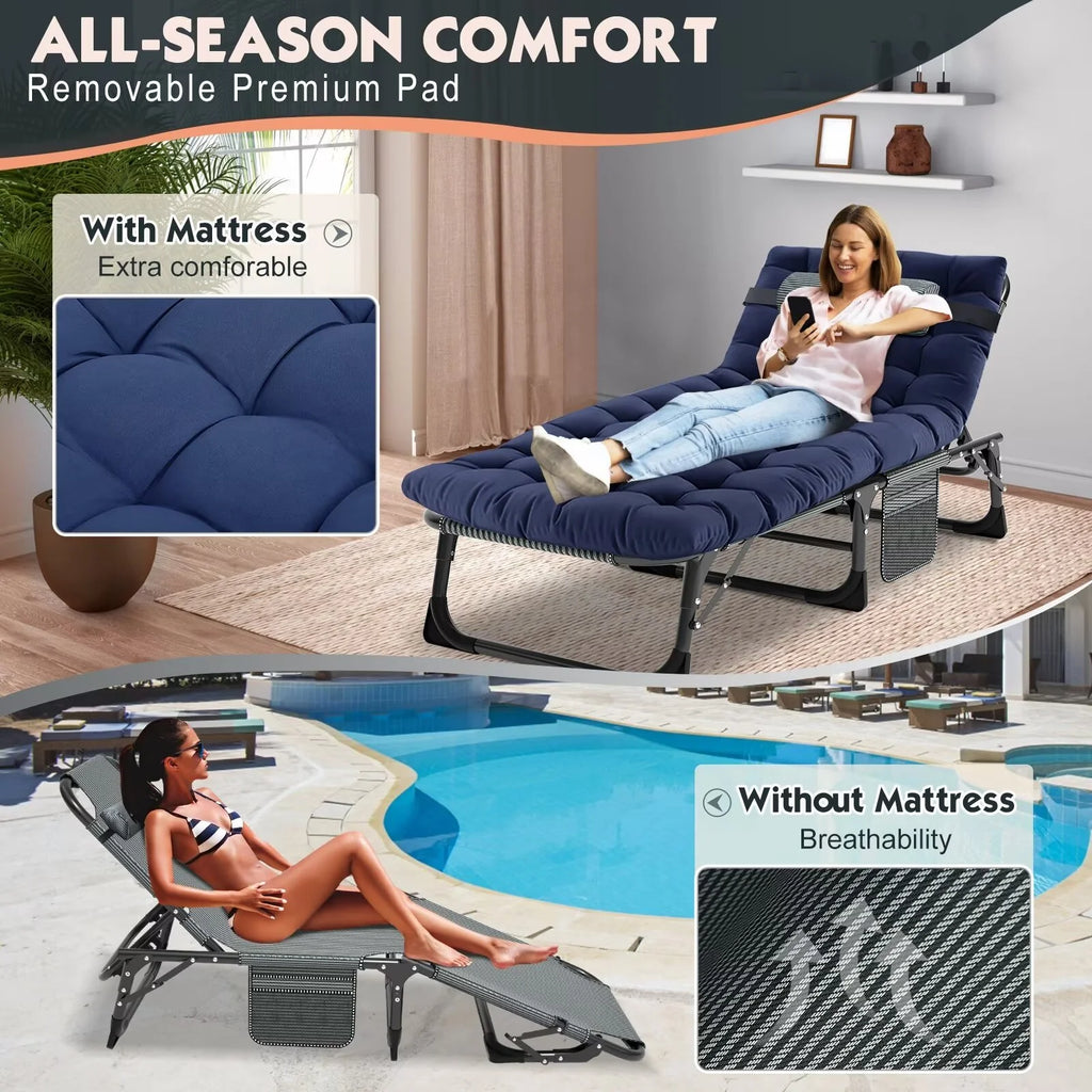 Adjustable 4-Position Folding Camping Cot with Pillow V7098