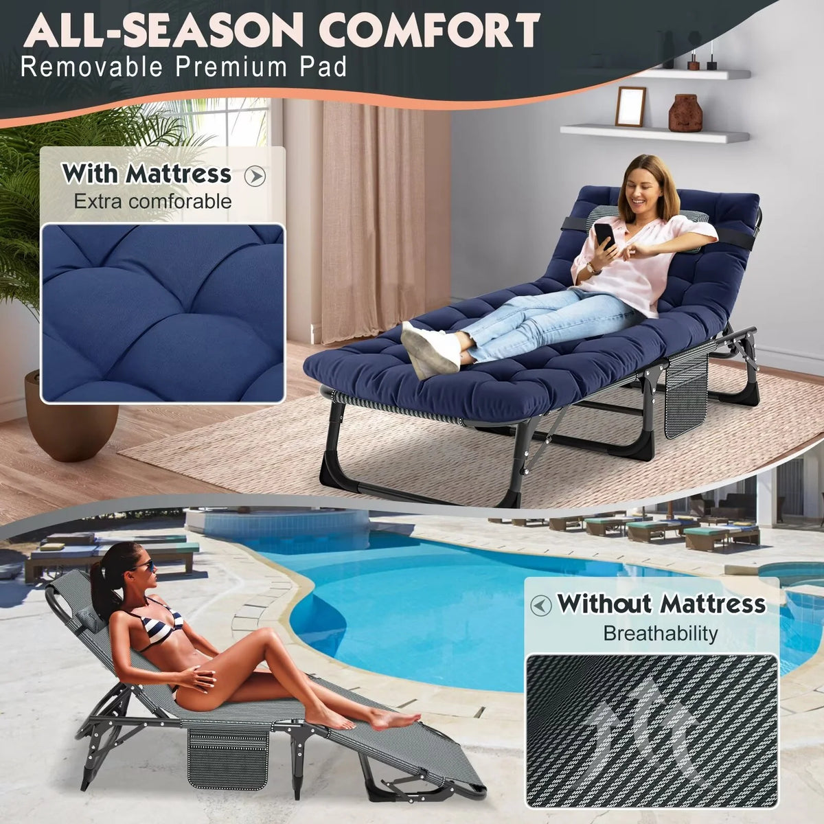 Adjustable 4-Position Folding Camping Cot with Pillow V7098