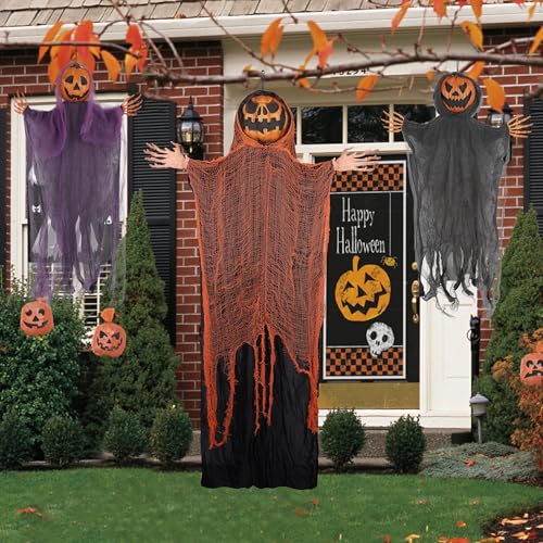 3 Pack Hanging Halloween Decor Pumpkins Ghost Skeleton with Bendable Arms F53263
