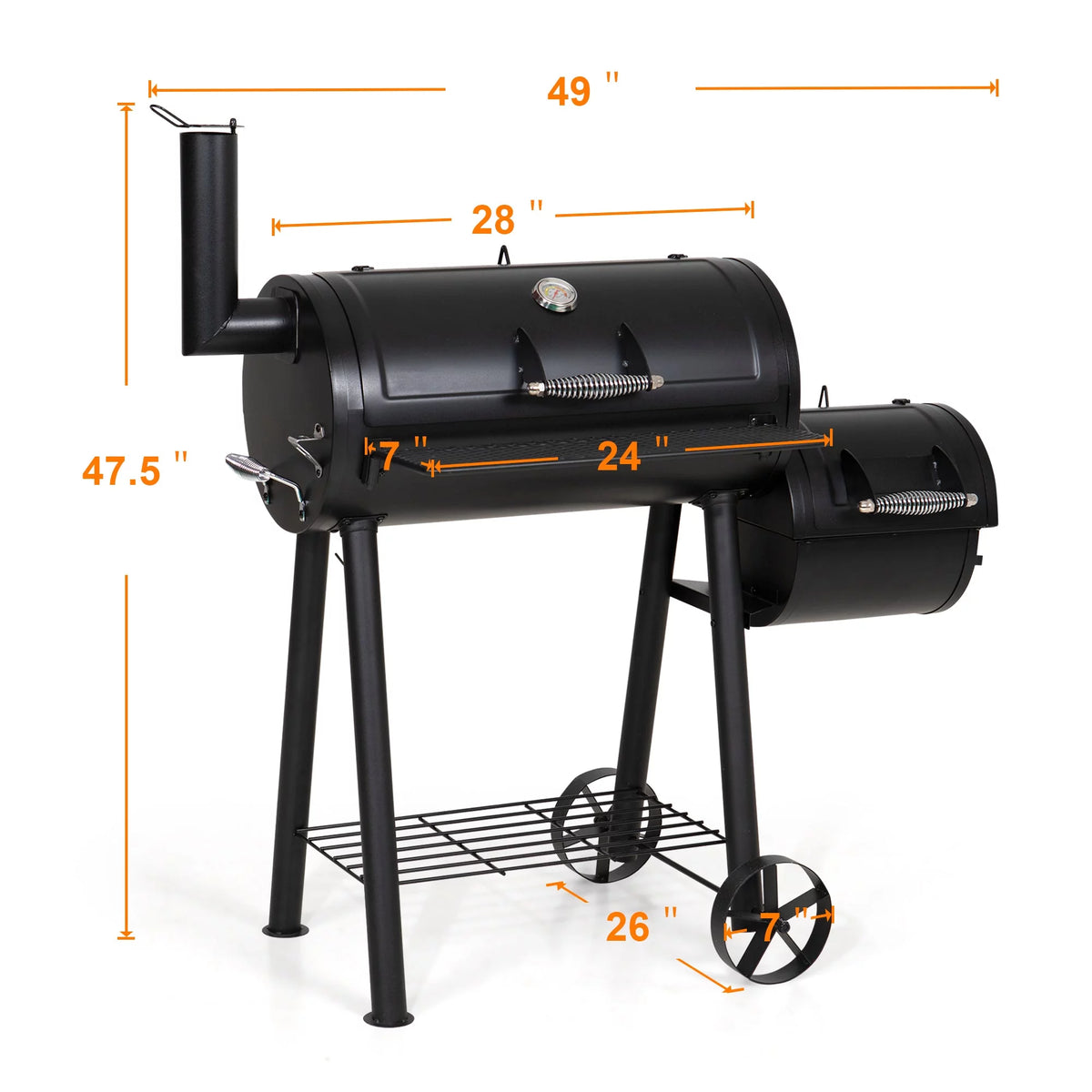 Steel BBQ Charcoal Grill with Offset Smoker in Black E8973
