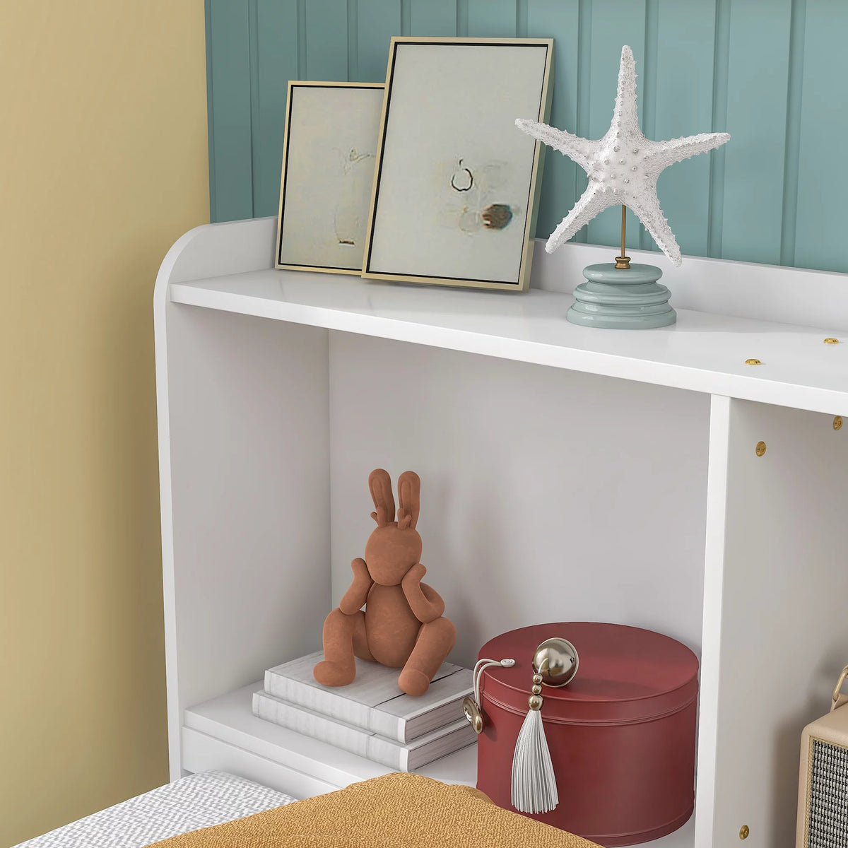 White Twin Bed with Bookcase and Trundle H402351