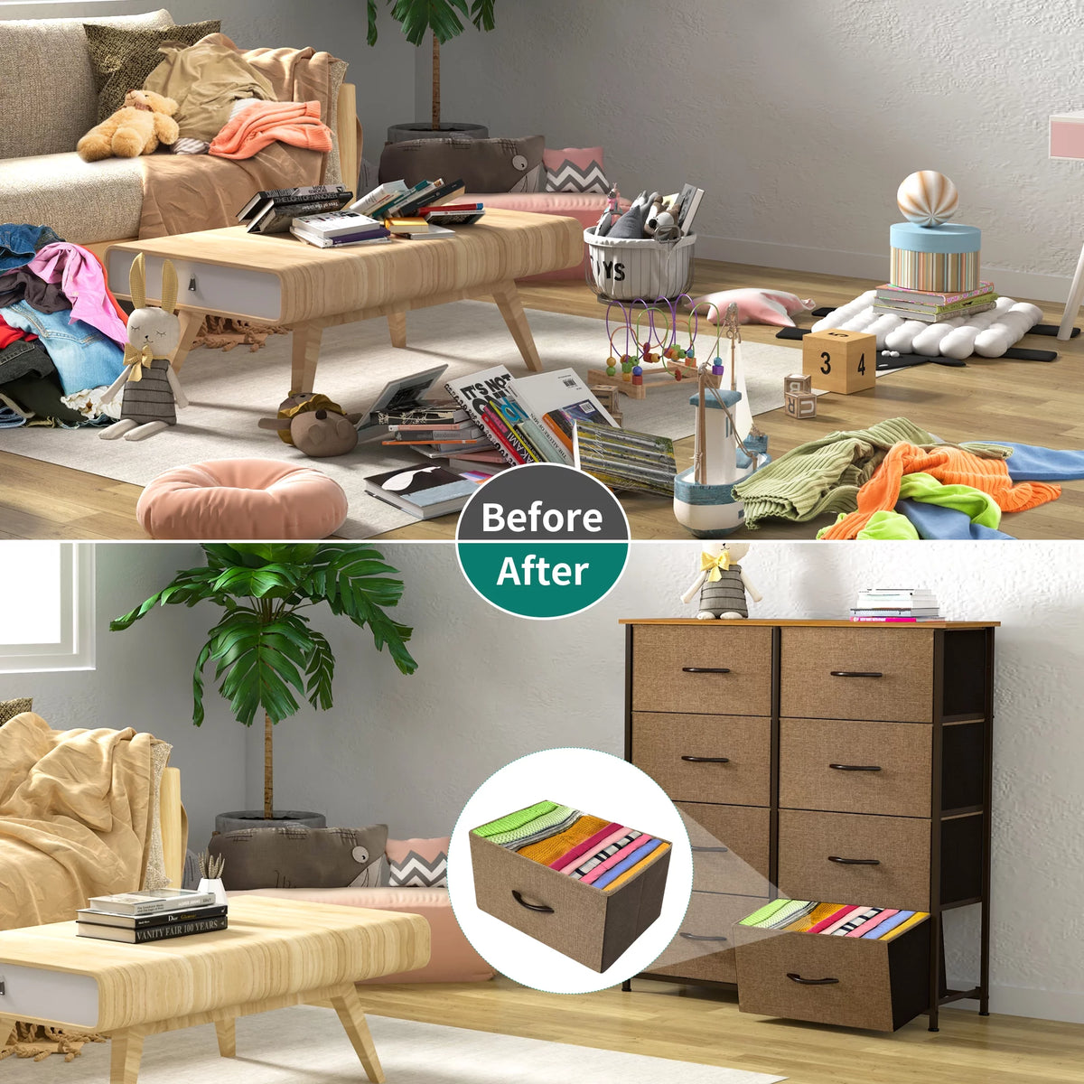 Light Gray 8 Drawer Vertical Dresser with Shelf N159241