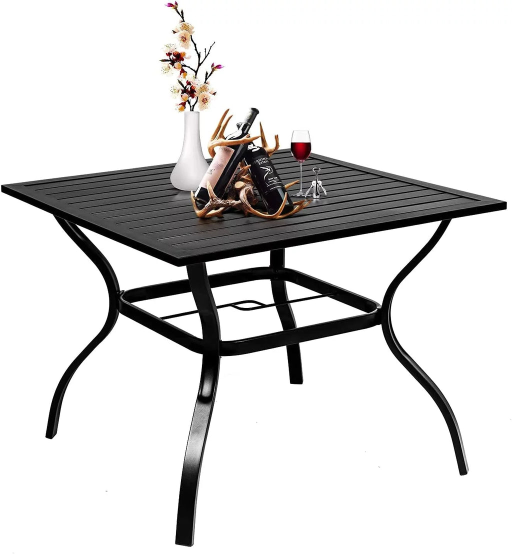 37 Outdoor Patio Square Metal Dining Table with Umbrella Hole, Black Y16115