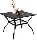 37 Outdoor Patio Square Metal Dining Table with Umbrella Hole, Black Y16115