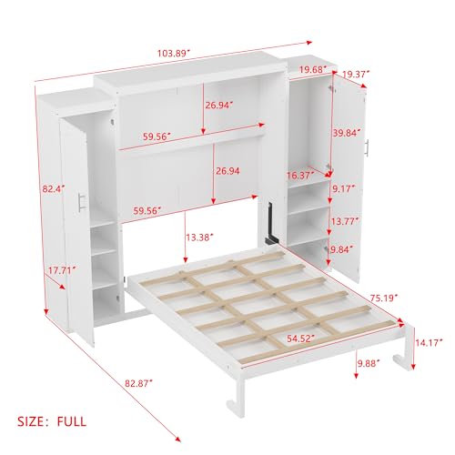 Queen Murphy Bed with 2 Wardrobes and Storage Shelf White Z70358