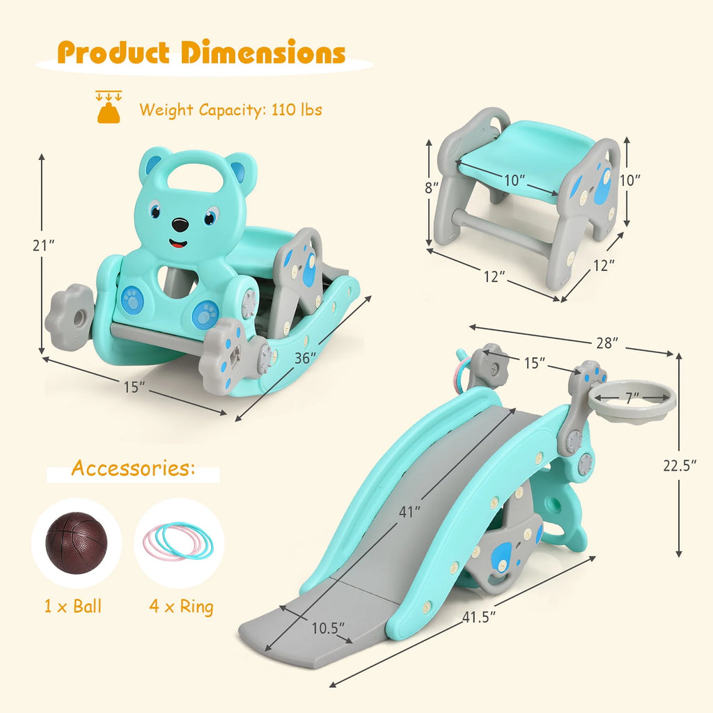 4-in-1 Toddler Slide Playset with Basketball Hoop J903