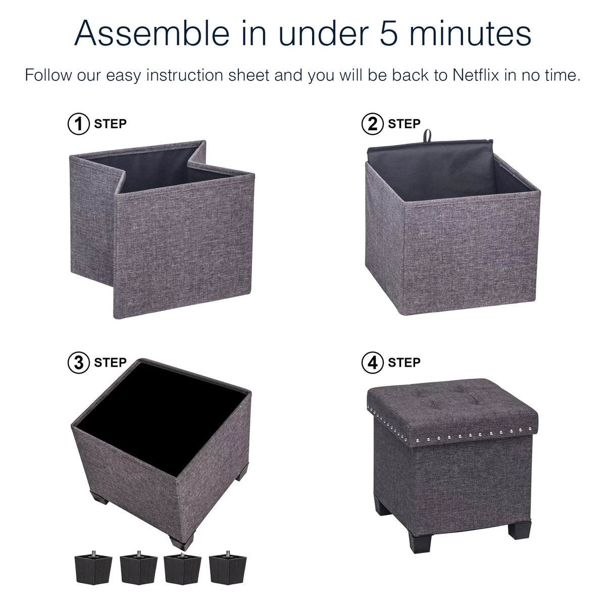 Foldable Cube Storage Ottoman with Gray Fabric P66390