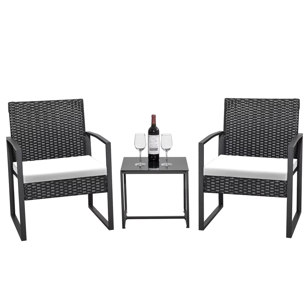 Black 3-Piece Wicker Bistro Chair Set with Coffee Table Y186