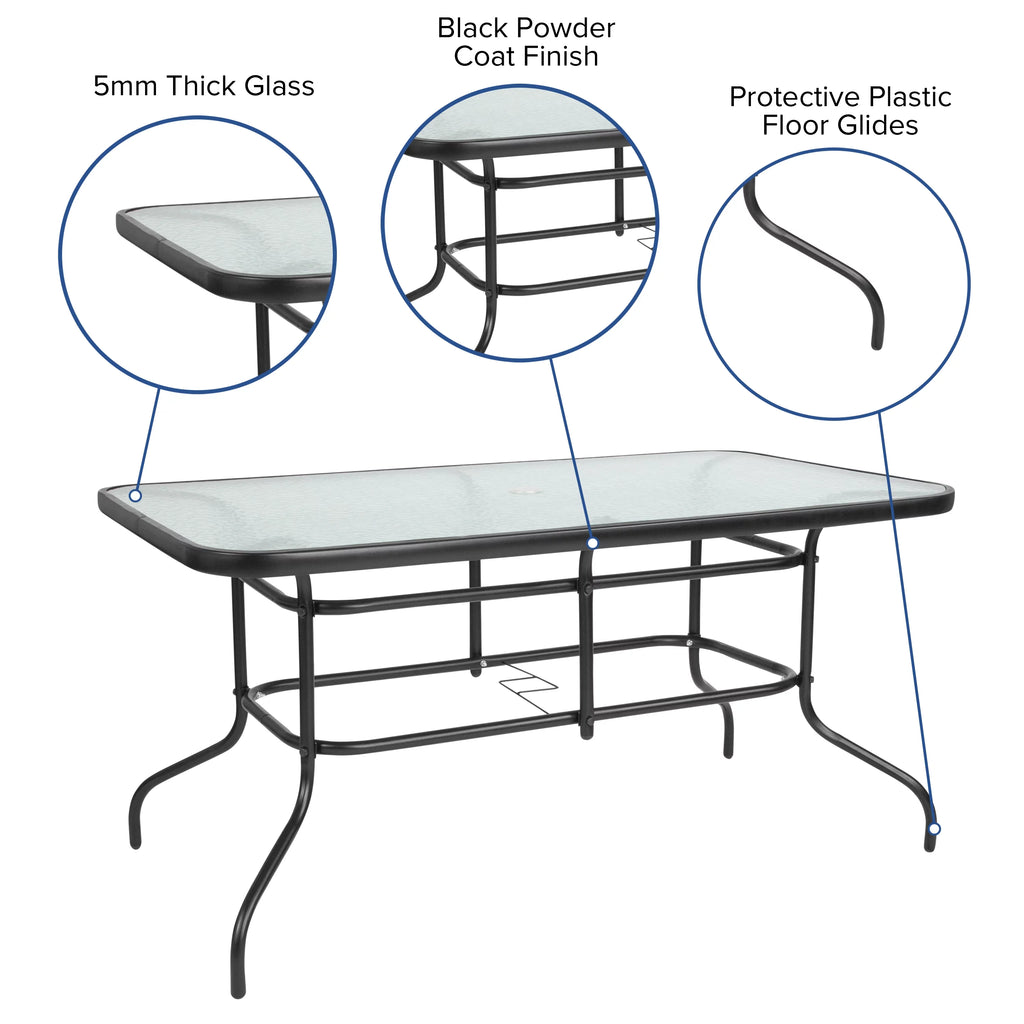 7-Piece Black Rippled Glass Patio Table Set with 6 Chairs O94948