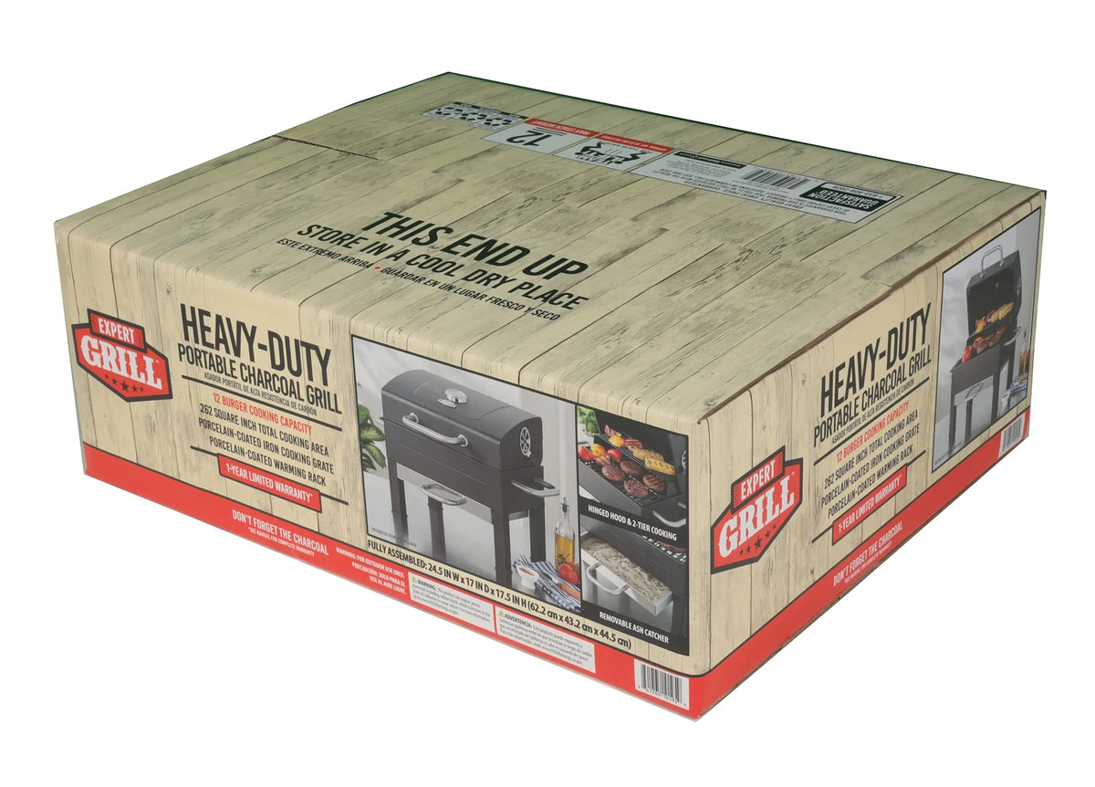 Portable Charcoal Grill, Black and Stainless Steel Z223773
