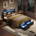 Queen Size Platform Bed Frame with Storage Headboard and 2 Drawers I62518