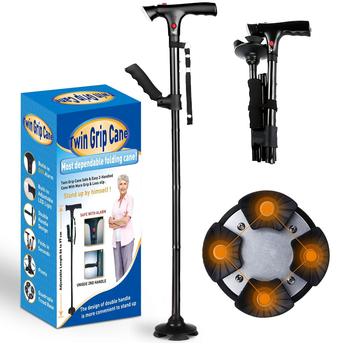 Folding Walking Canes with LED Flashlight and Fall Alarm N369