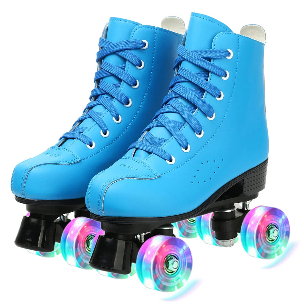Flashing Wheels Leather Double-Row Roller Skates B58527